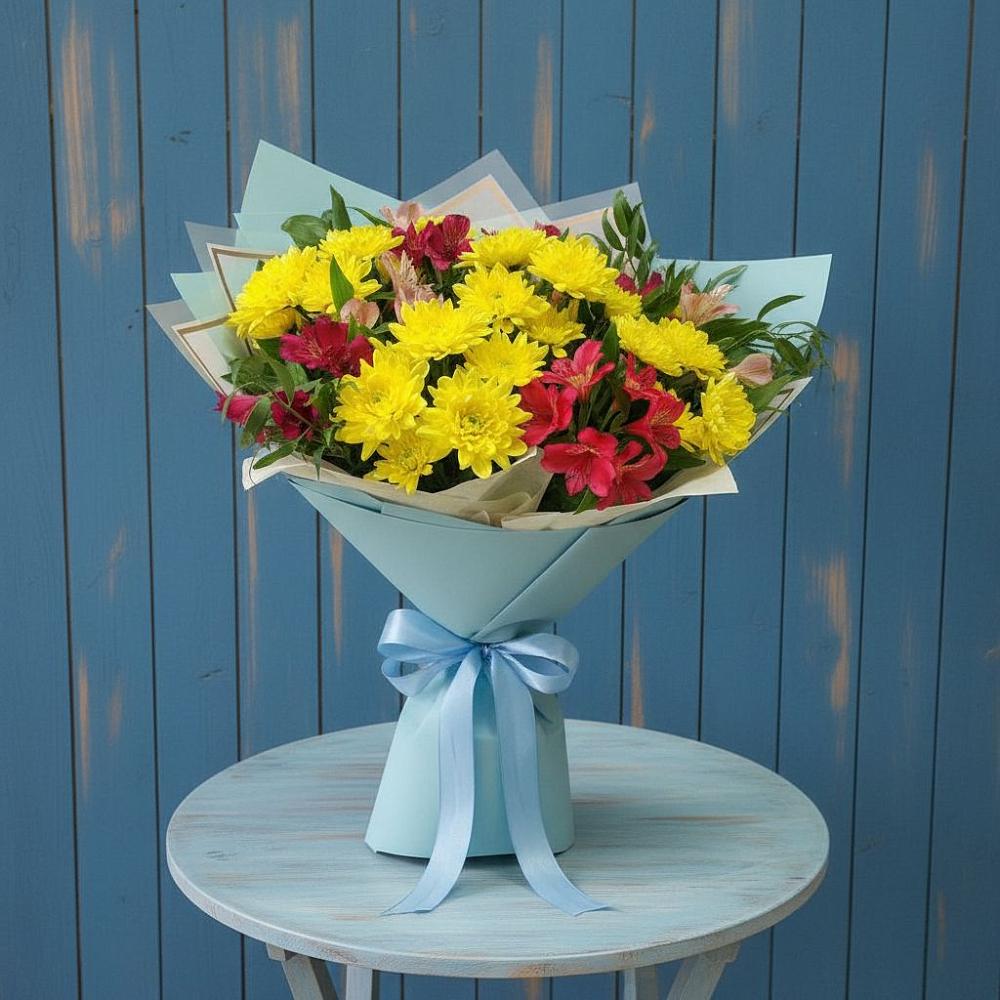 Букет цветов из: Альстромерии и Хризантемы в Кахуне