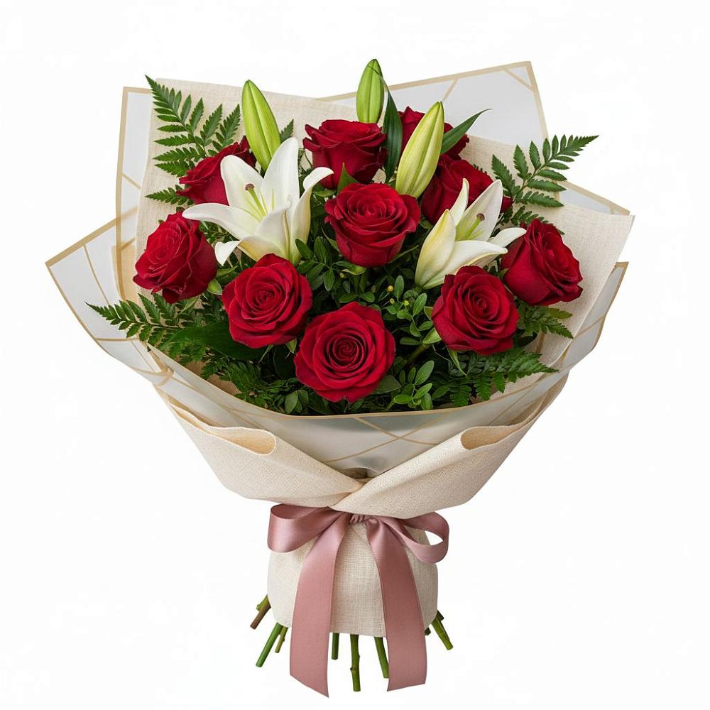 Букет цветов из: Лилии и Розы в Кахуне