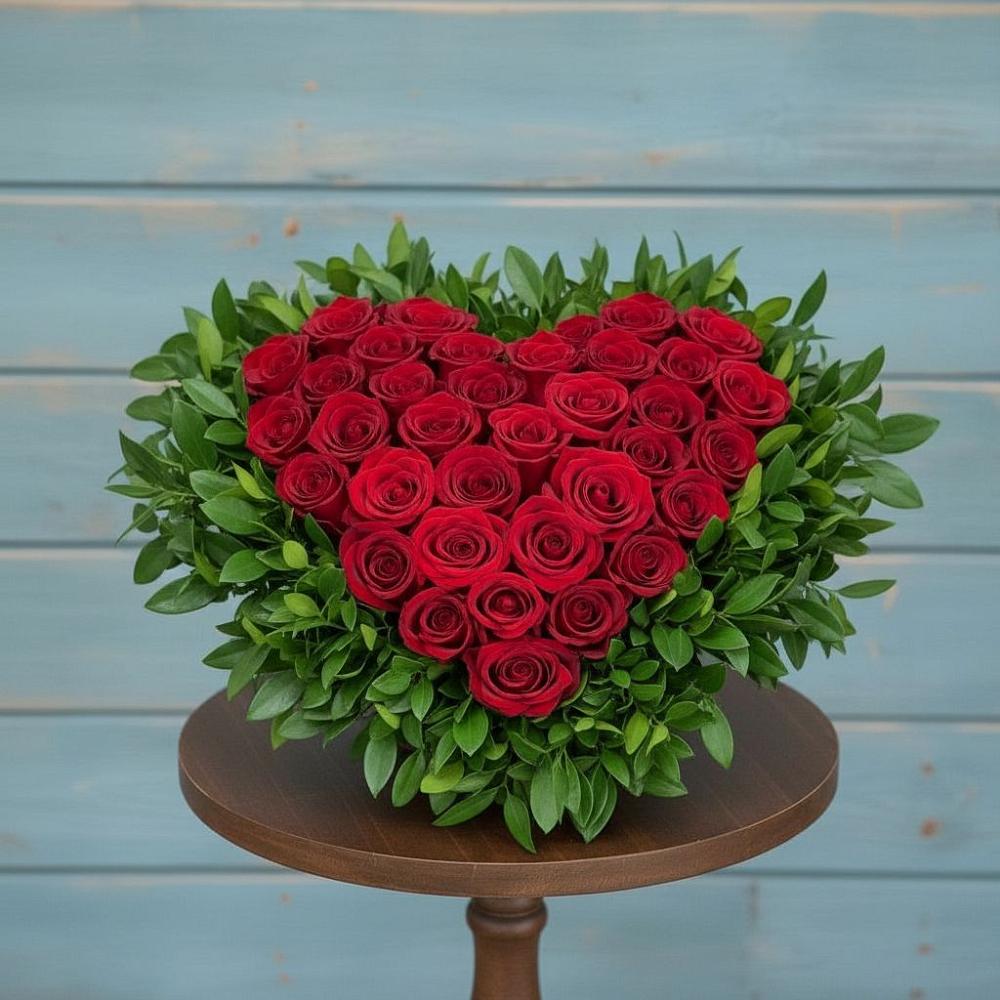 Цветочная композиция из Розы в виде сердца в Кахуне