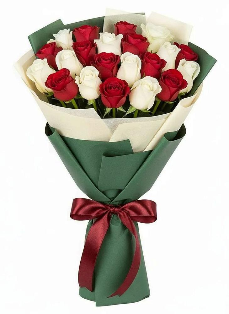 Букет Микс из красных и белых роз в Кахуне