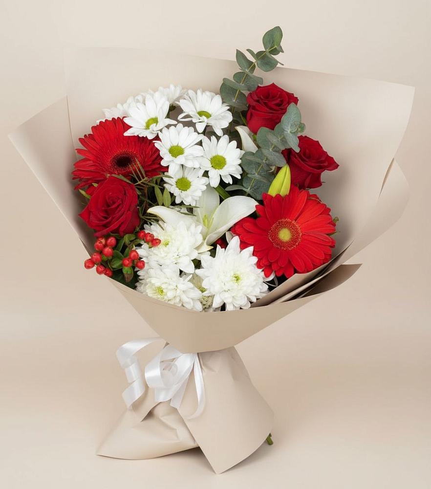 Букет цветов из: Розы, Хризантемы, Герберы и Лилии в Кахуне
