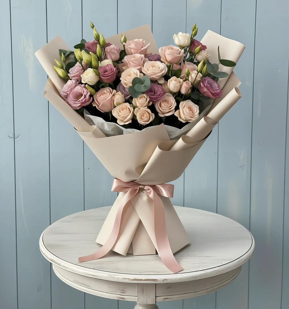 Букет цветов из: Розы и Лизиантусы в Кахуне